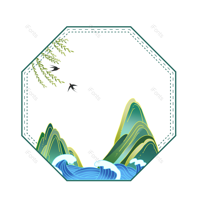 边框图片,中国风元素,山水PNG,春天免抠素材